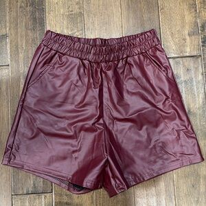 Women's Faux Leather Burgundy Shorts